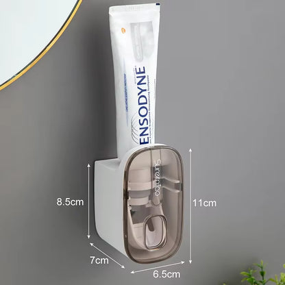 Automatic Wall-Mounted Toothpaste Dispenser & Toothbrush Holder - Effortless Squeezing for a Tidy Bathroom!